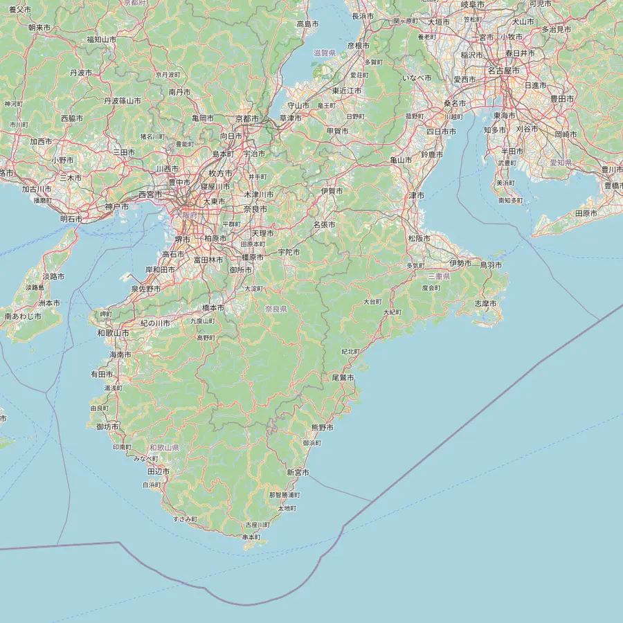 Map of the Kii Peninsula with Osaka, Kyoto, Koyasan, Kii-Tanabe, Hongu, Shingu, Kii-Katsuura and Ise